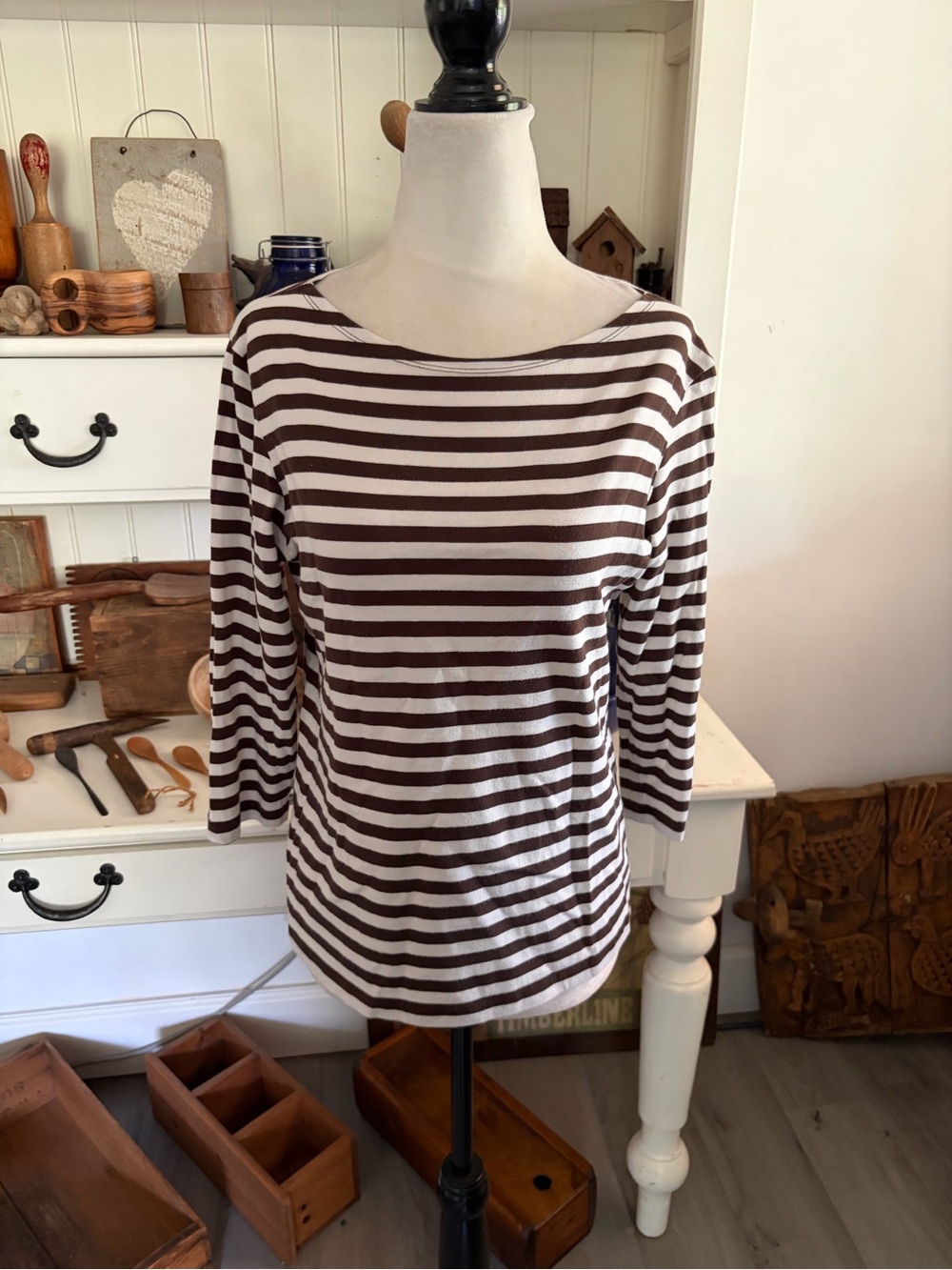 Marimekko Striped Boatneck Women’s Top - Brown & White
